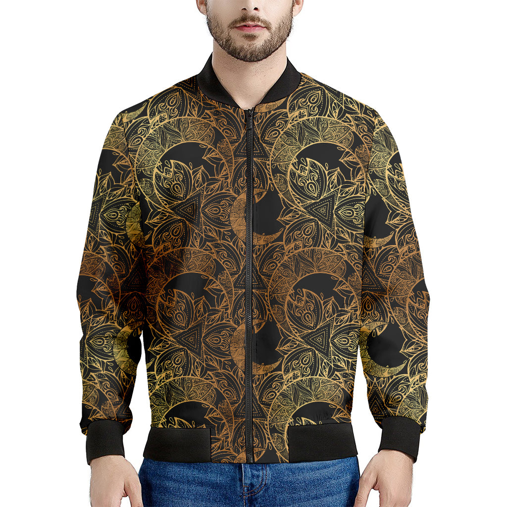 Black And Gold Celestial Pattern Print Men's Bomber Jacket
