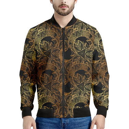 Black And Gold Celestial Pattern Print Men's Bomber Jacket