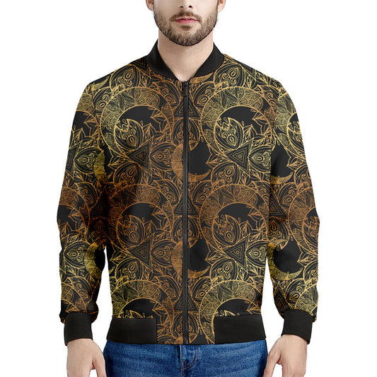 Black And Gold Celestial Pattern Print Men's Bomber Jacket