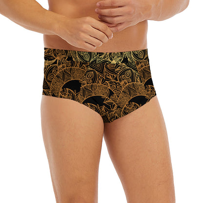 Black And Gold Celestial Pattern Print Men's Briefs