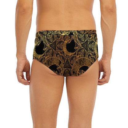 Black And Gold Celestial Pattern Print Men's Briefs