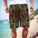Black And Gold Celestial Pattern Print Men's Cargo Shorts