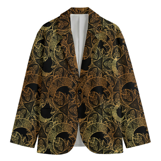 Black And Gold Celestial Pattern Print Men's Cotton Blazer