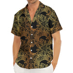 Black And Gold Celestial Pattern Print Men's Deep V-Neck Shirt