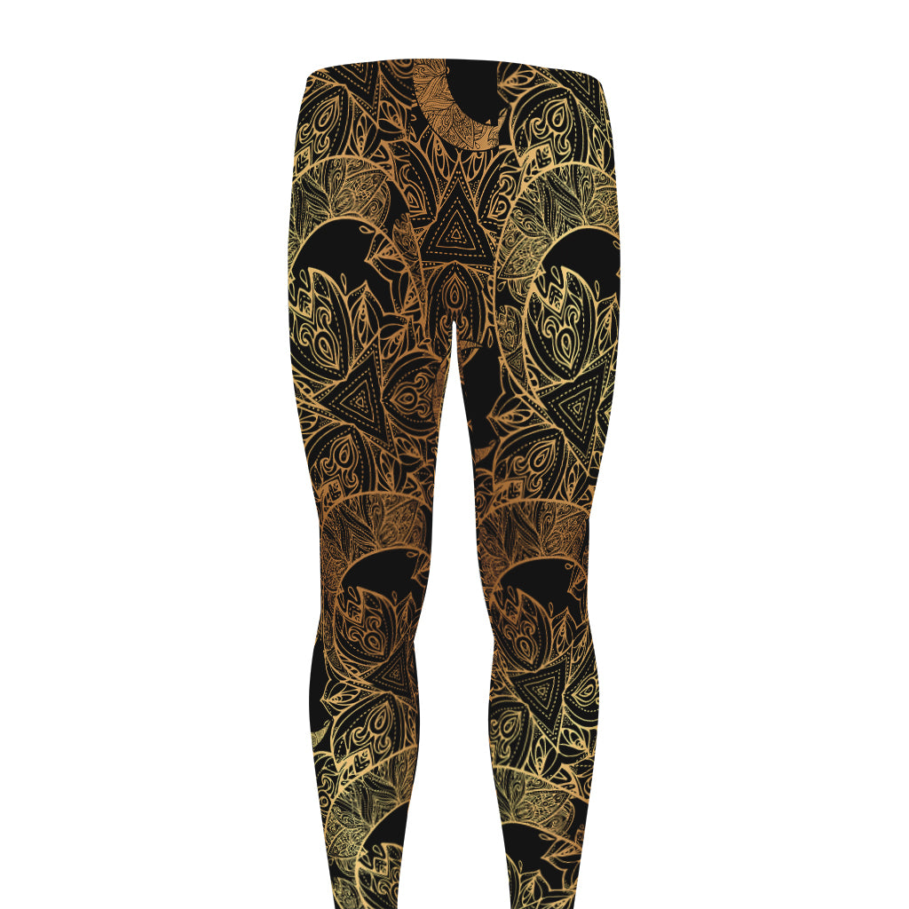 Black And Gold Celestial Pattern Print Men's leggings