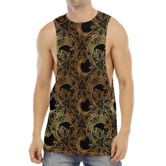 Black And Gold Celestial Pattern Print Men's Muscle Tank Top