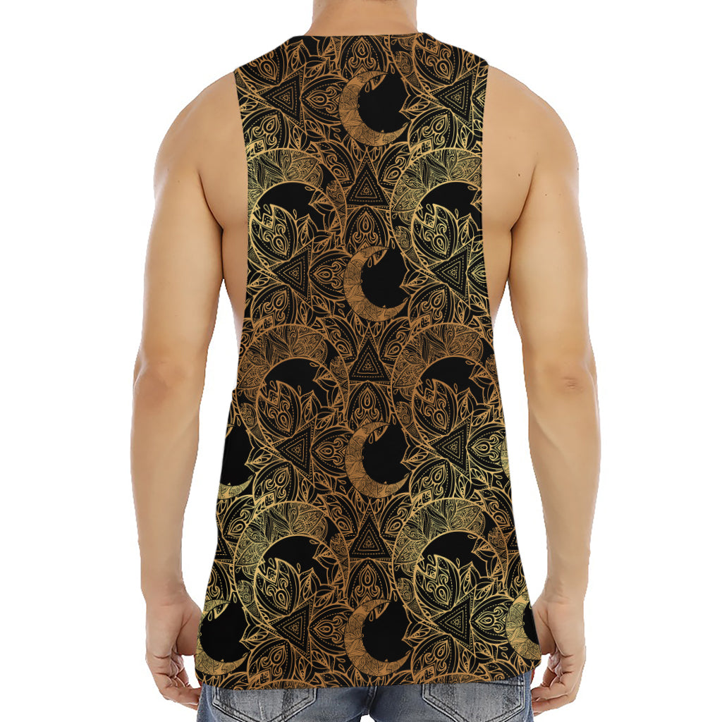 Black And Gold Celestial Pattern Print Men's Muscle Tank Top