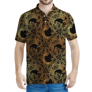 Black And Gold Celestial Pattern Print Men's Polo Shirt