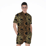 Black And Gold Celestial Pattern Print Men's Rompers