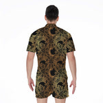 Black And Gold Celestial Pattern Print Men's Rompers