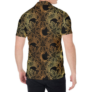 Black And Gold Celestial Pattern Print Men's Shirt