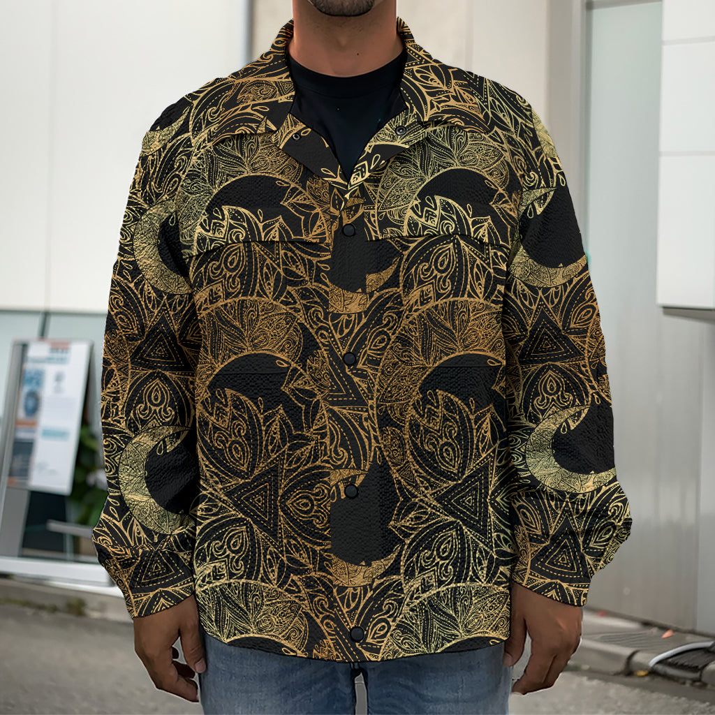 Black And Gold Celestial Pattern Print Men's Shirt Jacket