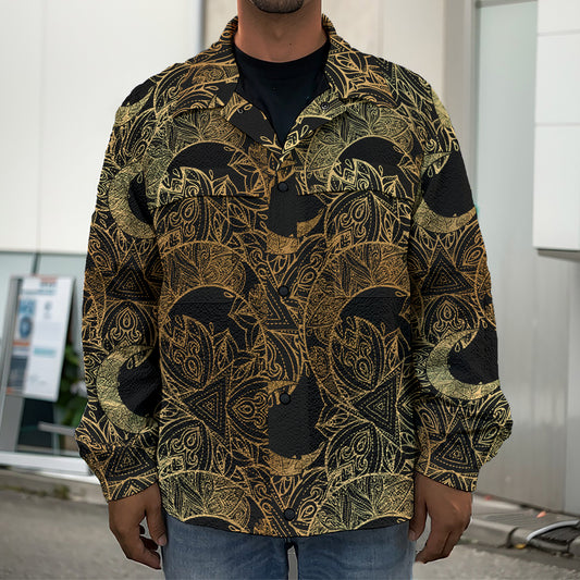Black And Gold Celestial Pattern Print Men's Shirt Jacket