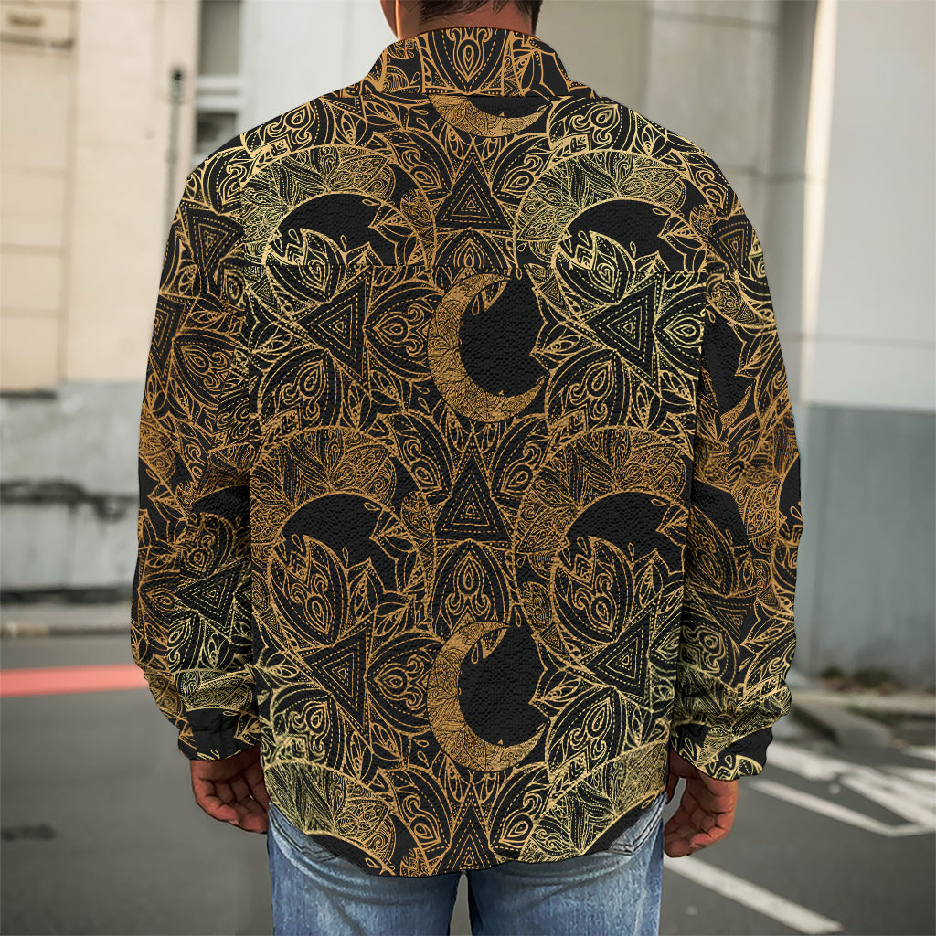 Black And Gold Celestial Pattern Print Men's Shirt Jacket