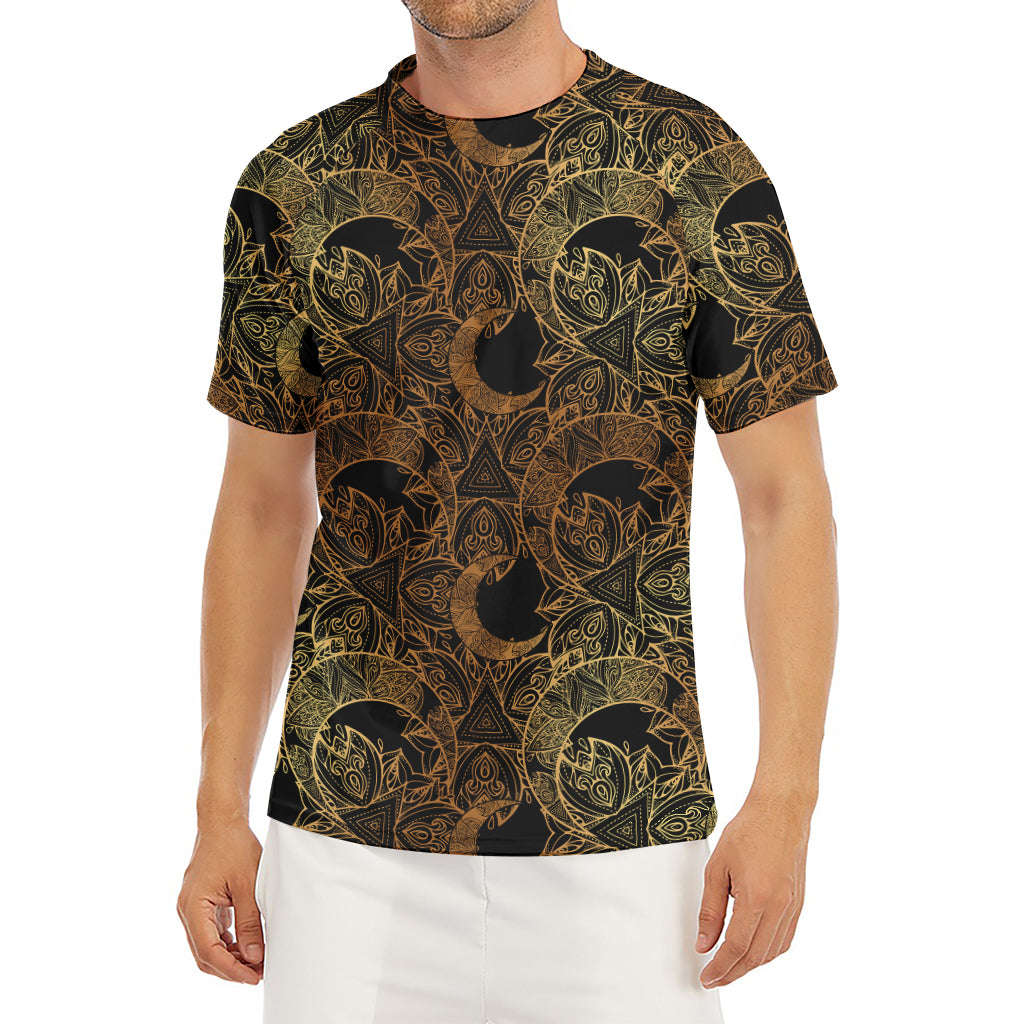 Black And Gold Celestial Pattern Print Men's Short Sleeve Rash Guard