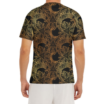 Black And Gold Celestial Pattern Print Men's Short Sleeve Rash Guard
