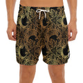 Black And Gold Celestial Pattern Print Men's Split Running Shorts