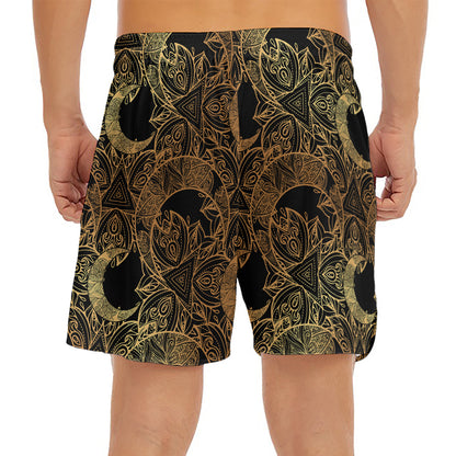 Black And Gold Celestial Pattern Print Men's Split Running Shorts