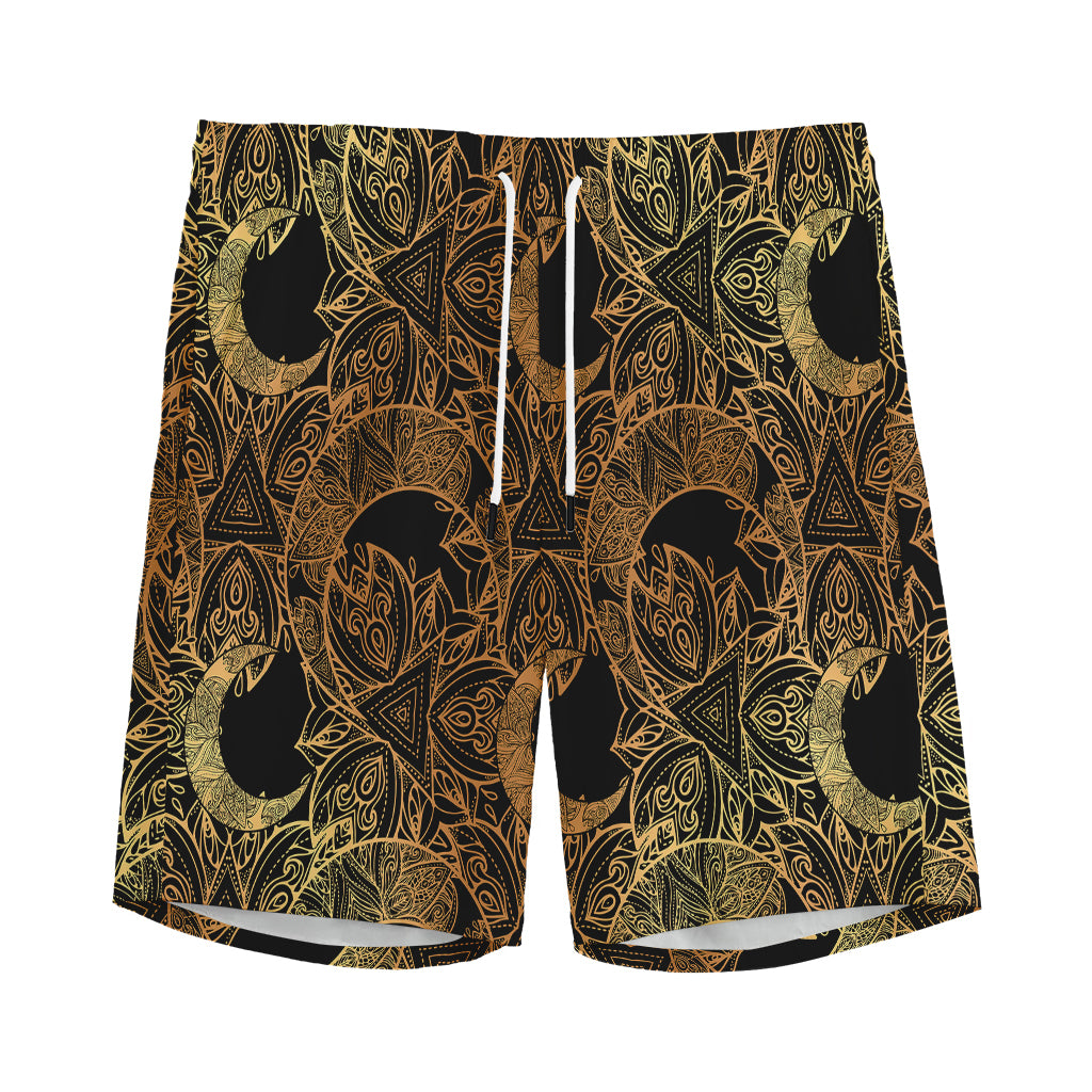 Black And Gold Celestial Pattern Print Men's Sports Shorts