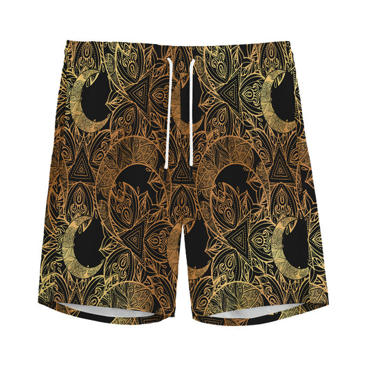 Black And Gold Celestial Pattern Print Men's Sports Shorts