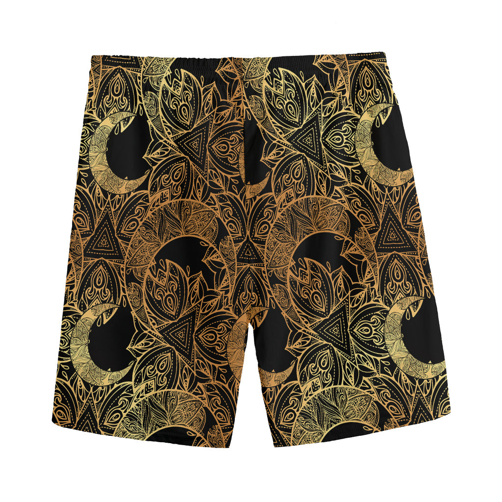 Black And Gold Celestial Pattern Print Men's Sports Shorts