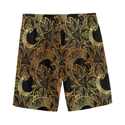 Black And Gold Celestial Pattern Print Men's Sports Shorts