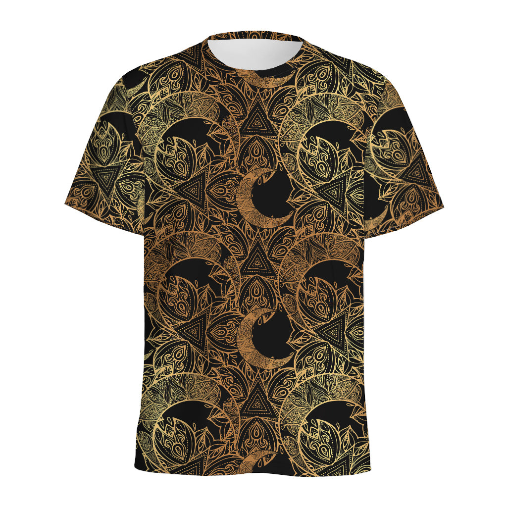 Black And Gold Celestial Pattern Print Men's Sports T-Shirt