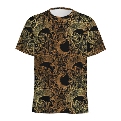 Black And Gold Celestial Pattern Print Men's Sports T-Shirt