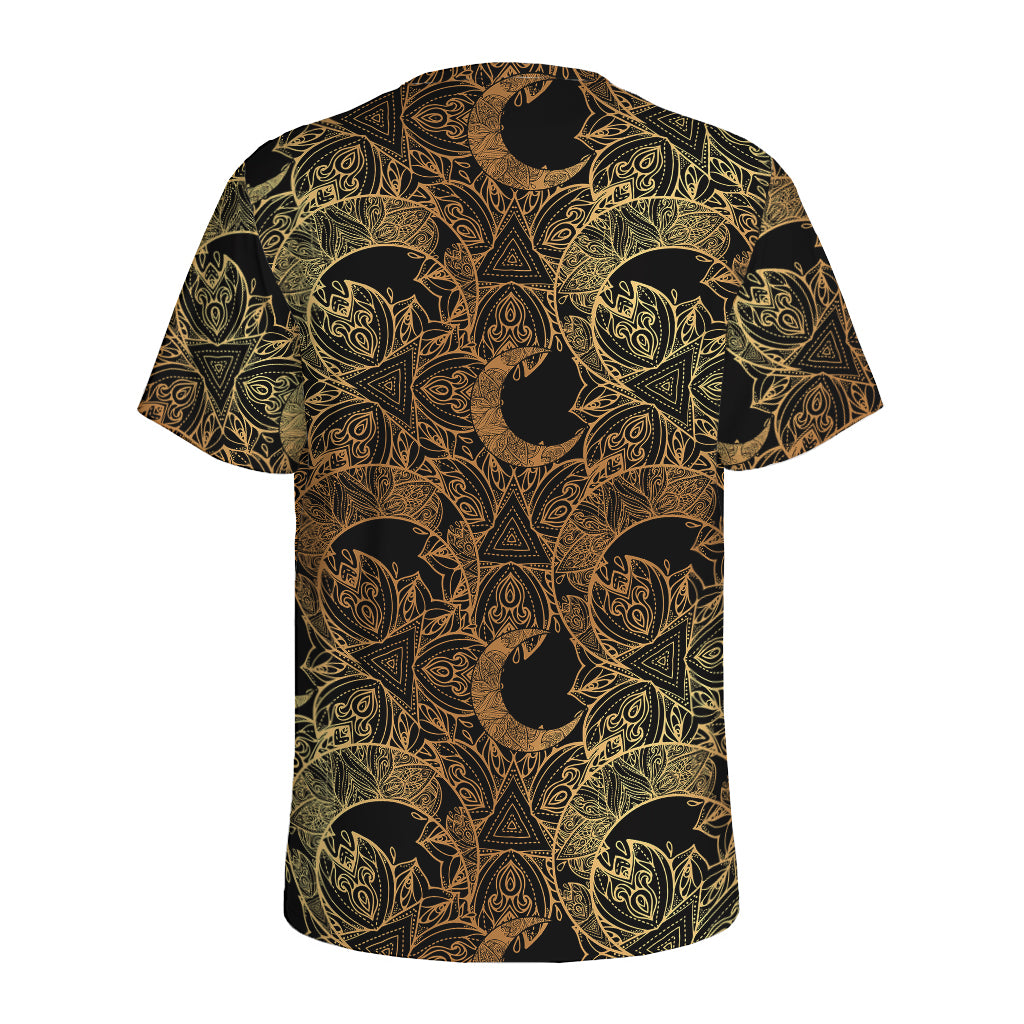 Black And Gold Celestial Pattern Print Men's Sports T-Shirt