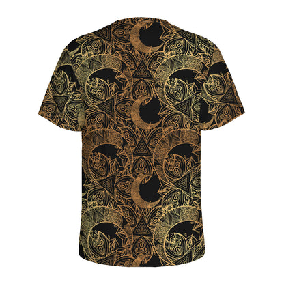 Black And Gold Celestial Pattern Print Men's Sports T-Shirt