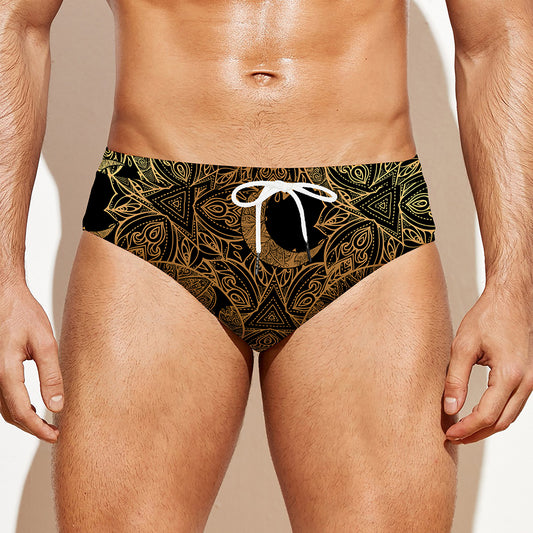 Black And Gold Celestial Pattern Print Men's Swim Briefs