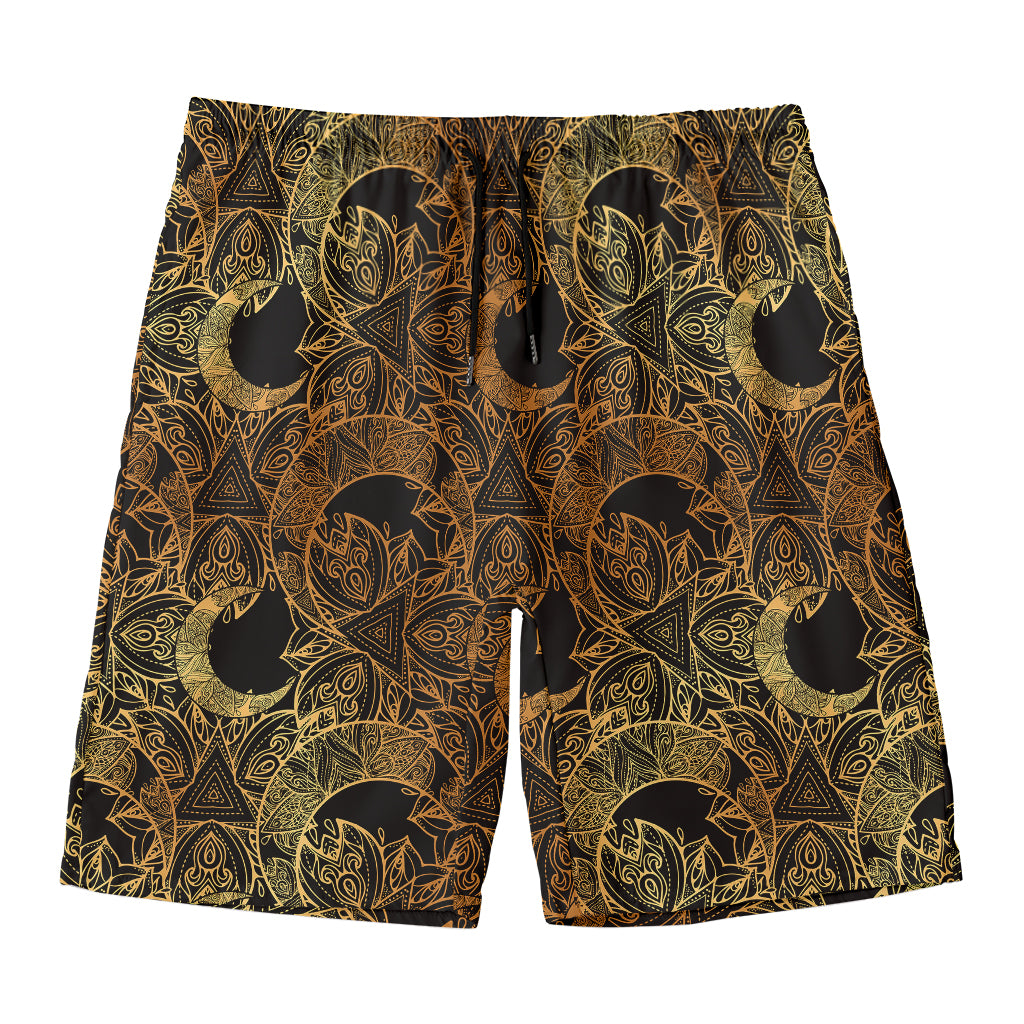 Black And Gold Celestial Pattern Print Men's Swim Trunks