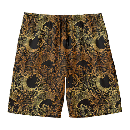 Black And Gold Celestial Pattern Print Men's Swim Trunks