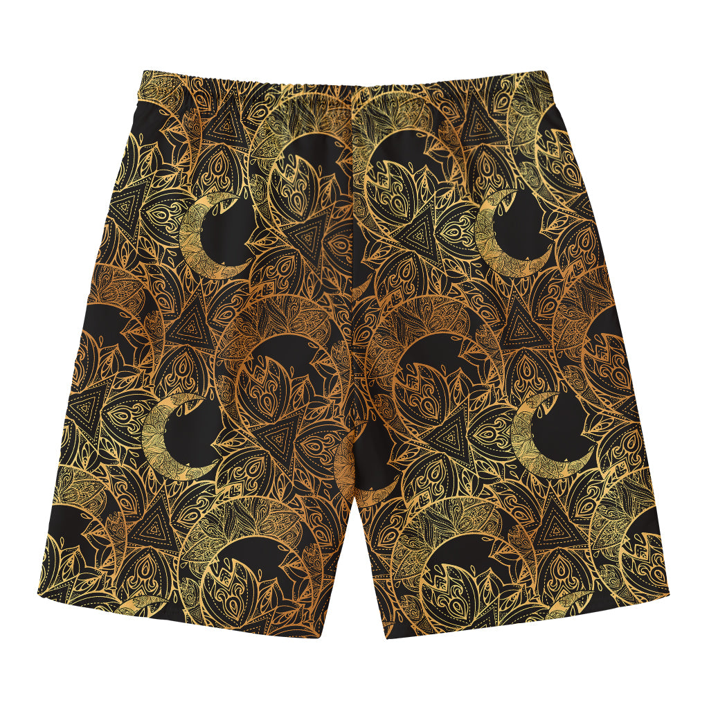 Black And Gold Celestial Pattern Print Men's Swim Trunks