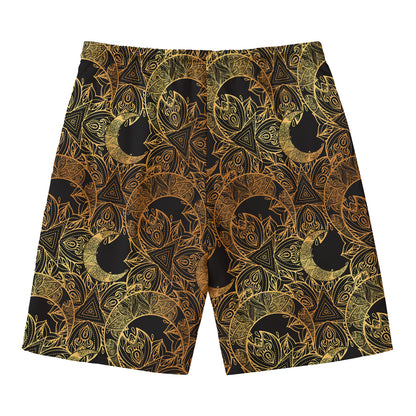 Black And Gold Celestial Pattern Print Men's Swim Trunks