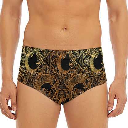 Black And Gold Celestial Pattern Print Men's Triangle Swim Briefs