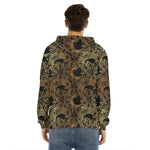 Black And Gold Celestial Pattern Print Men's Velvet Pullover Hoodie