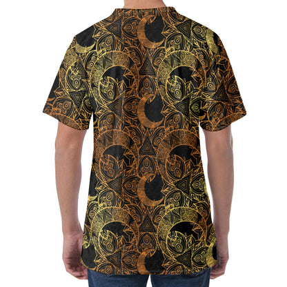 Black And Gold Celestial Pattern Print Men's Velvet T-Shirt