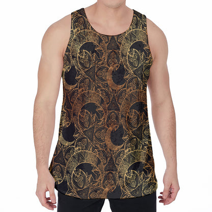 Black And Gold Celestial Pattern Print Men's Velvet Tank Top