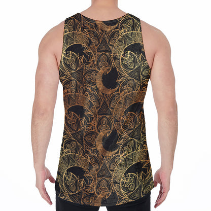 Black And Gold Celestial Pattern Print Men's Velvet Tank Top