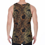 Black And Gold Celestial Pattern Print Men's Velvet Tank Top