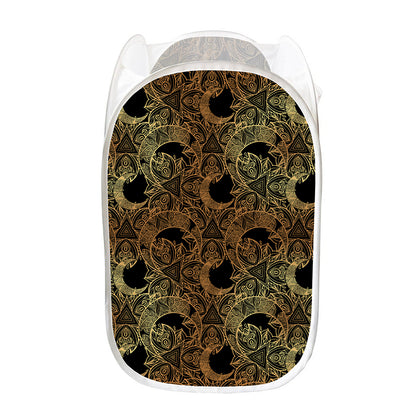 Black And Gold Celestial Pattern Print Mesh Laundry Hamper