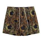 Black And Gold Celestial Pattern Print Mesh Shorts