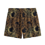 Black And Gold Celestial Pattern Print Mesh Shorts