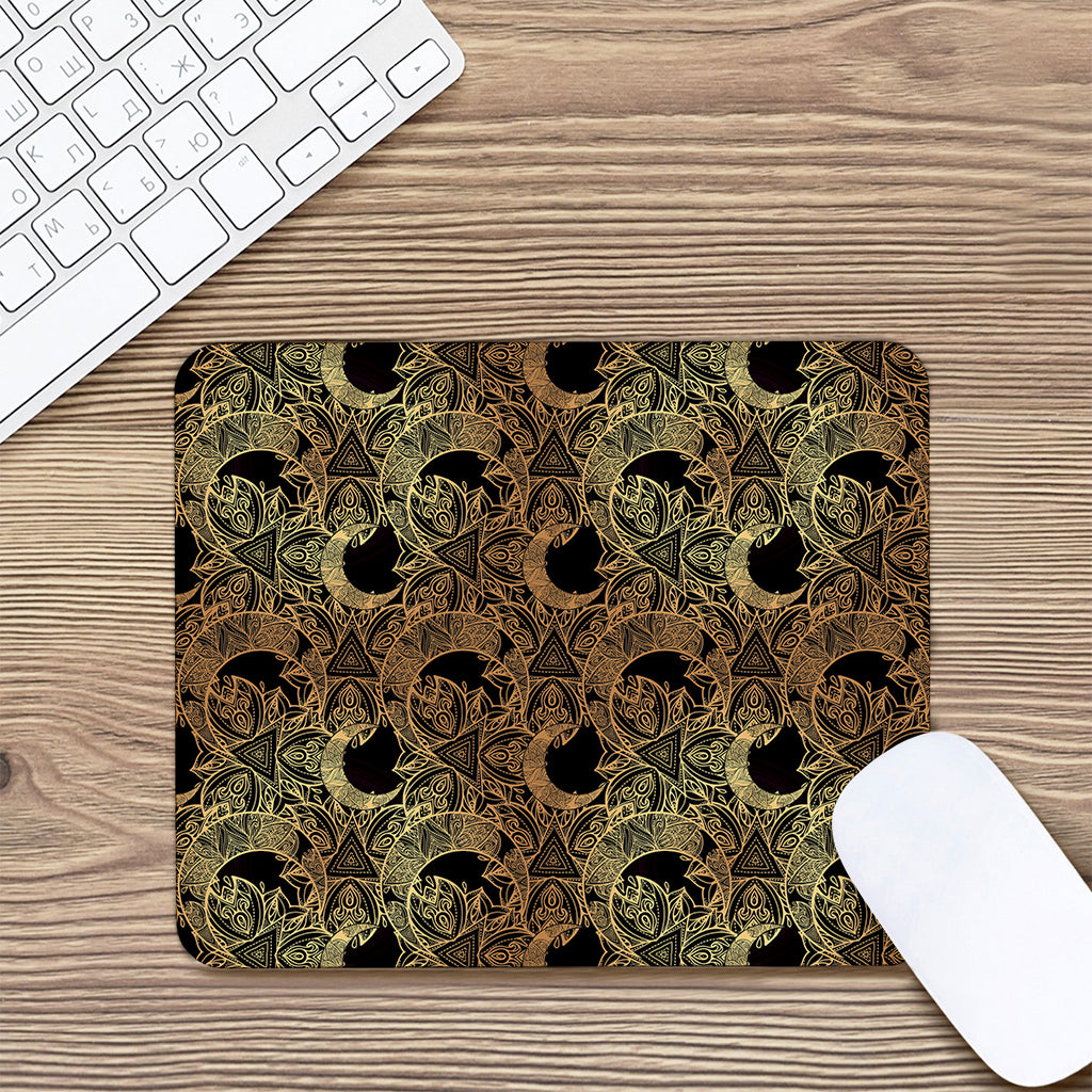 Black And Gold Celestial Pattern Print Mouse Pad