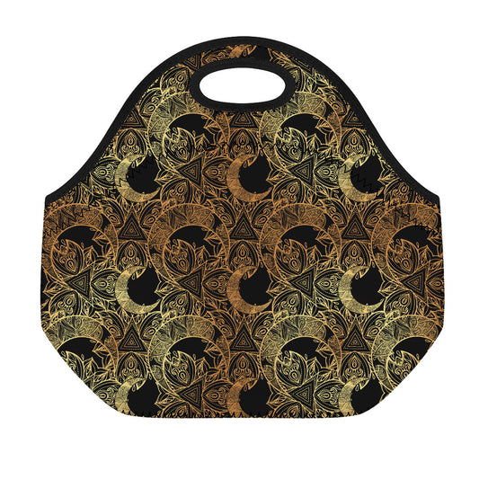 Black And Gold Celestial Pattern Print Neoprene Lunch Bag