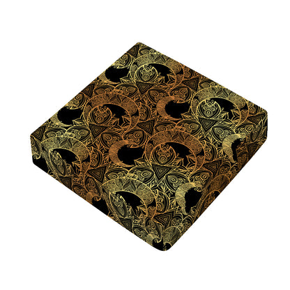 Black And Gold Celestial Pattern Print Outdoor Seat Cushion Cover