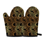 Black And Gold Celestial Pattern Print Oven Mitts