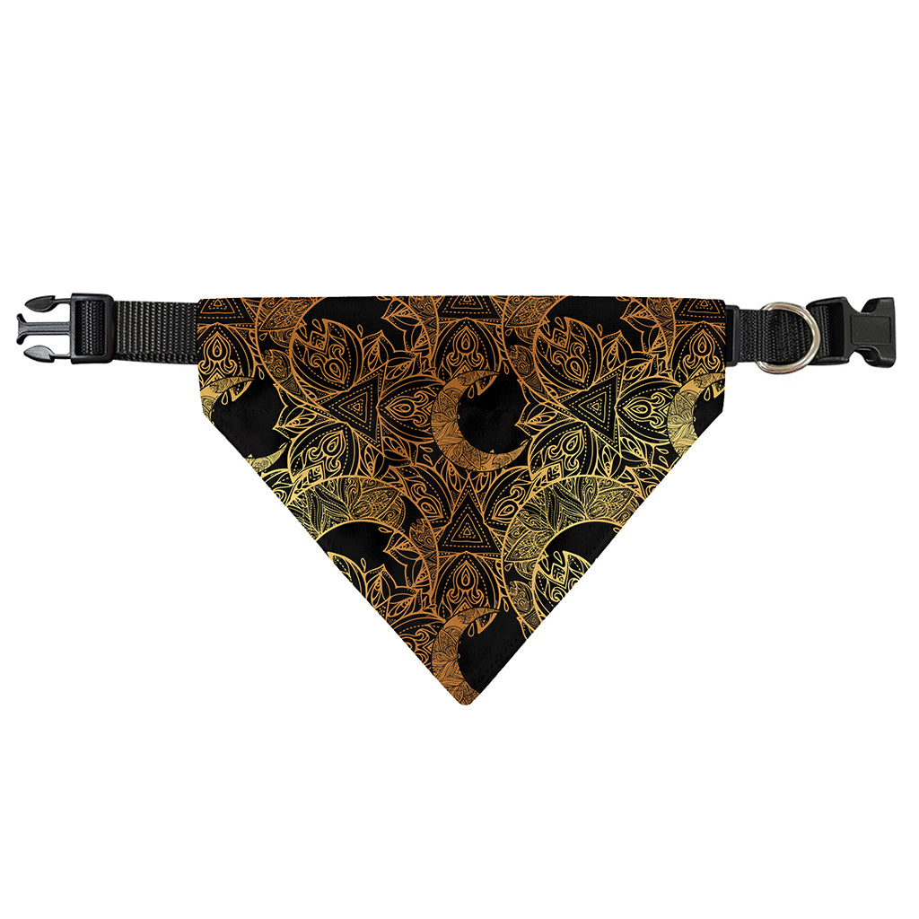 Black And Gold Celestial Pattern Print Over The Collar Dog Bandana