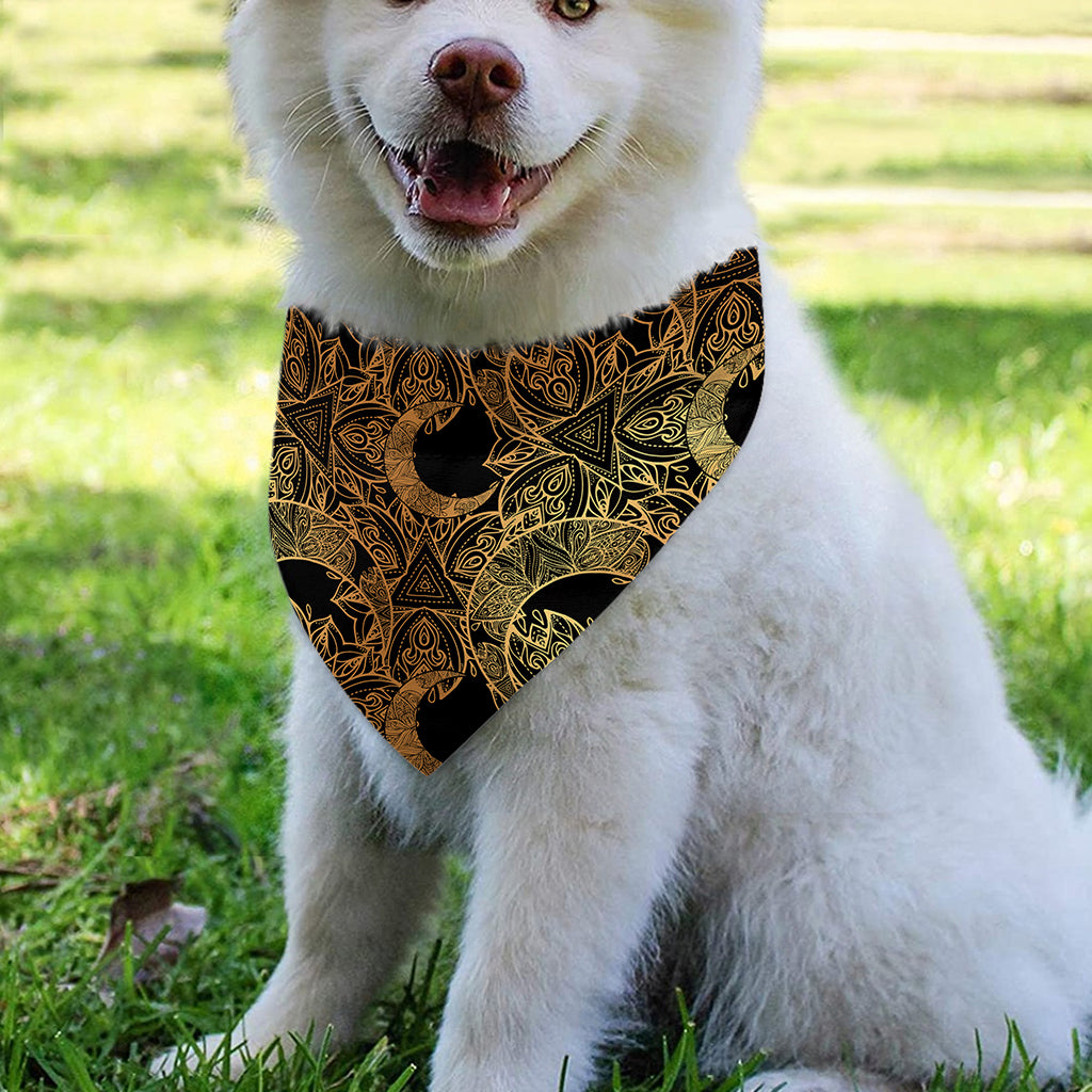 Black And Gold Celestial Pattern Print Over The Collar Dog Bandana